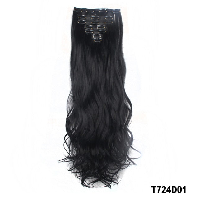 24''Wavy Long Silky Thick Double Weft 7 Piece Full Head 6clips Clip In on Hair Extensions Hairpieces - radiantonlinemall