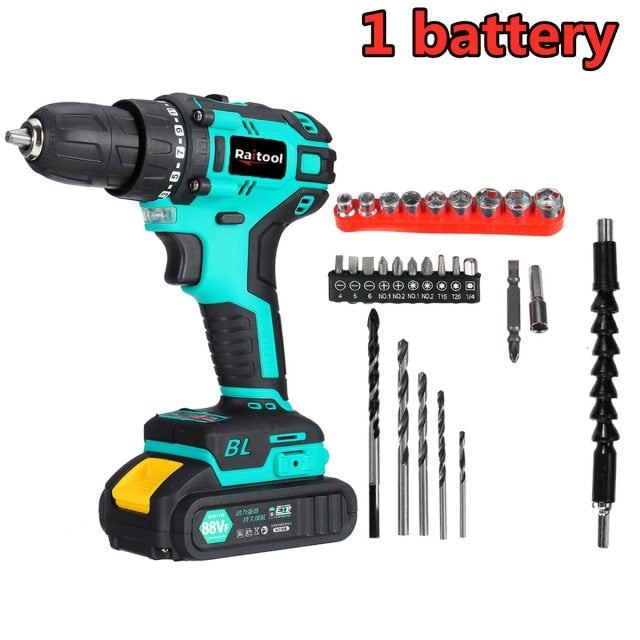 Cordless Electric Drill Brushless Hand Drill Mini Electric Screwdriver Rechargeable Drill with 27pcs Chuck Tools - radiantonlinemall