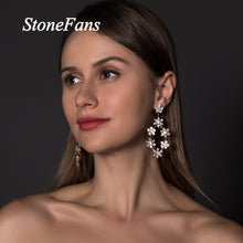 Load image into Gallery viewer, Luxury Cubic Zirconia Earrings Stainless Steel for Women Elegant Bridal Flower Earrings Stud Pendant Earring Jewelry - radiantonlinemall
