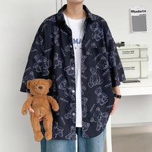 Load image into Gallery viewer, Bear Print Shirts For Men Korean Fashion Clothing Men Shirt Short Sleeve Mens Shirts Casual Breatheable New Shirts - radiantonlinemall

