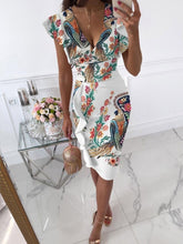 Load image into Gallery viewer, Sexy V-Neck Slim Office Lady Dress Ruffle Short Sleeve Bodycon Knee-length Dresses For Women  Casual Summer Woman Work Dress - radiantonlinemall
