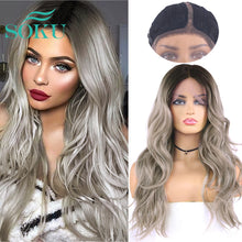 Load image into Gallery viewer, Synthetic Lace Wigs Grey Color Natural Wave Wig Black Women

