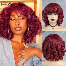 Load image into Gallery viewer, Kinky Curly Wig With Bangs Black Red Synthetic Hair
