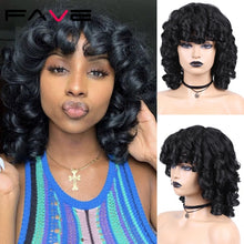 Load image into Gallery viewer, Kinky Curly Wig With Bangs Black Red Synthetic Hair
