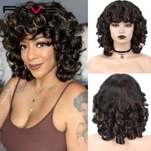 Load image into Gallery viewer, Kinky Curly Wig With Bangs Black Red Synthetic Hair
