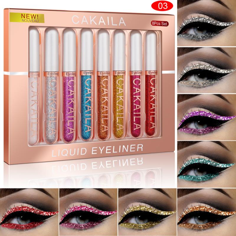 8PCS Glitter Liquid Eyeliner Color Matte Quick-drying Long Lasting Non-smudge Eyeliner Make Up Cosmetics Eyeliners Set TSLM1 - radiantonlinemall