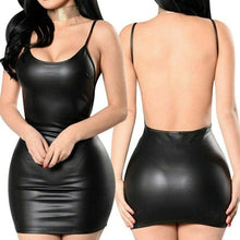 Load image into Gallery viewer, Sexy Faux Leather Dress Backless Club Party Wet Look  Push Up Bra Mini Micro Dress
