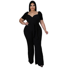 Load image into Gallery viewer, Plus Size Jumpsuits Short Sleeve Sexy V-Neck Wide Leg
