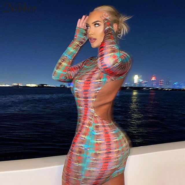 Sexy Backless Serpentine Print Mini Dress Casual Party Club